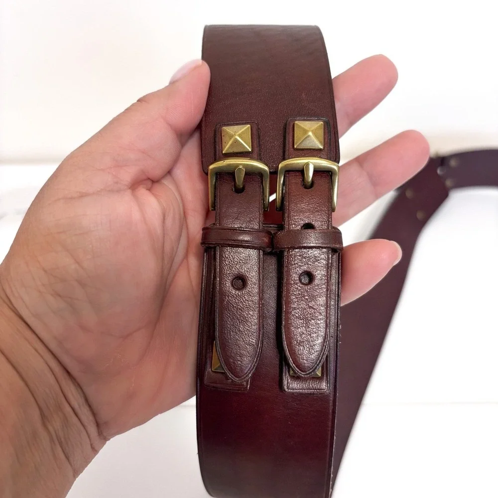 Ralph Lauren Equestrian Leather Brass Belt Womens M Brown Double Buckle Bridle